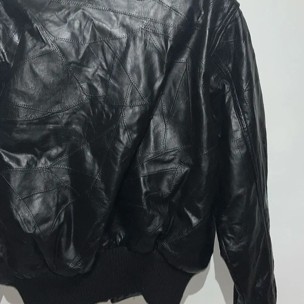 Alpha Industries Men's Black Leather Space Shuttle NASA Bomber Jacket Medium‎